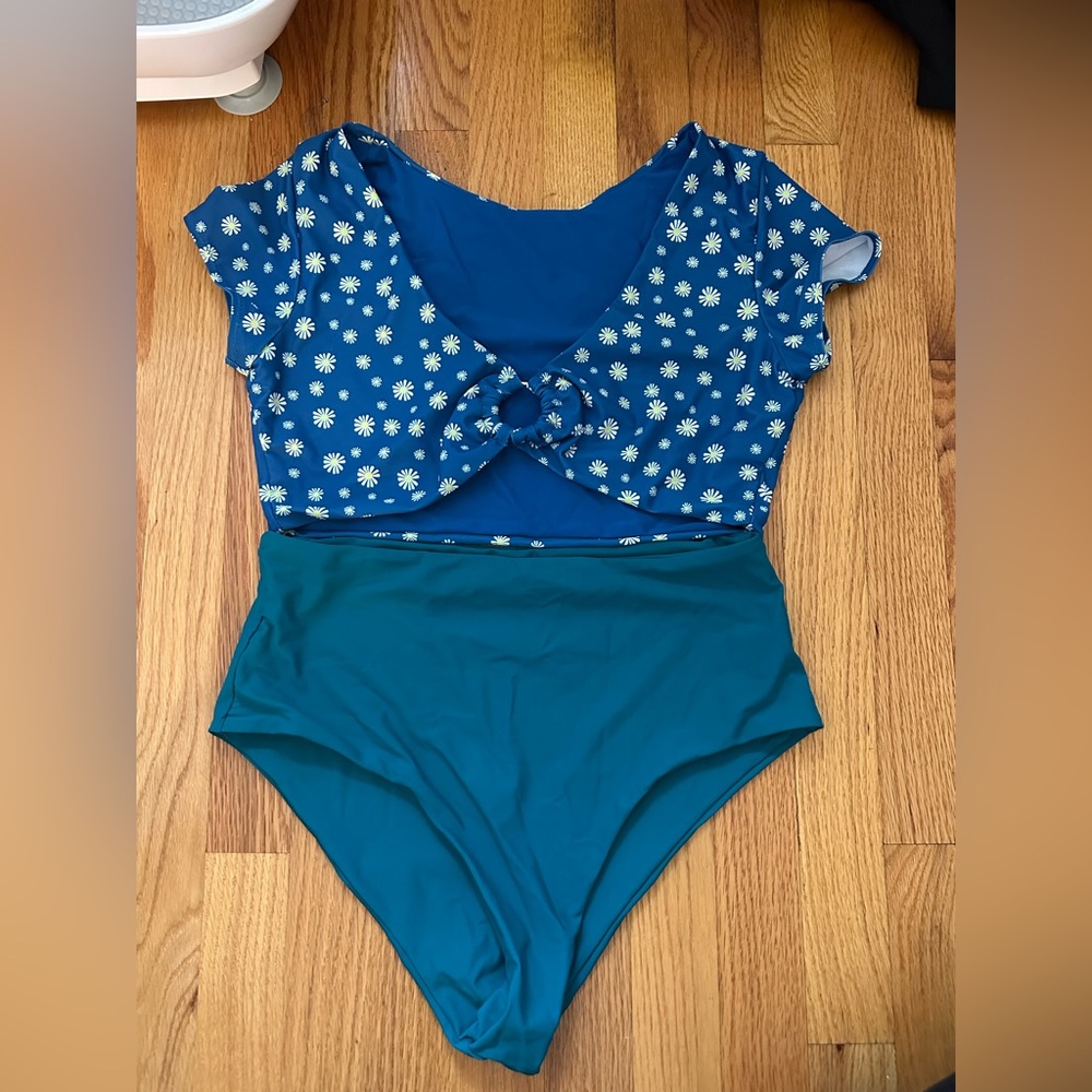 Zaful Teal High Waisted/Blue T Floral Bikini Set